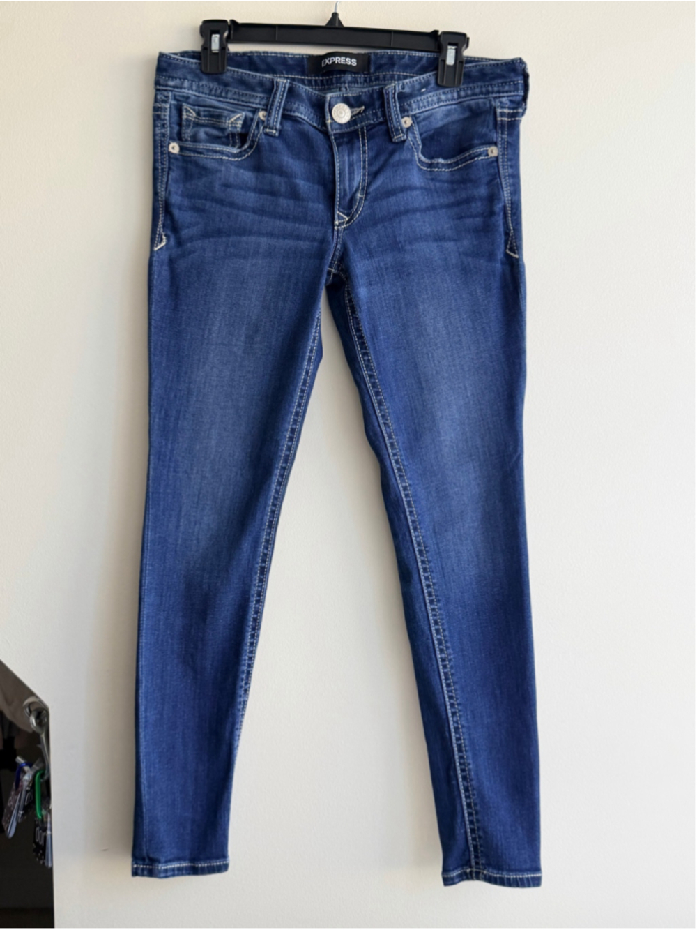 Express Low Rise Legging Skinny Jeans 6S Dark Wash Embroidered Y2K Stretch